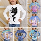 tanie 3D zwierzęta dziewczynki-Dla dziewczynek 3D Zwierzę Kot Podkoszulek Długi rękaw Druk 3D Jesień Zima Aktywny Sport Moda Dzieci 3-12 lat Na zewnątrz Codzienny Regularny
