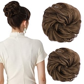 abordables Chignons-2pcs chignon désordonné chignon bouclé ondulé extensions de queue de cheval postiches cheveux chouchous wraps chignon pour femmes filles (plus chignon limité avec une longueur de cheveux plus longue