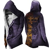 abordables chaqueta de lana de los hombres-Hombre León Cruz Abrigo de invierno Chaqueta de lana Abrigo Mantiene abrigado Transpirable Cómodo Moda Ropa de calle Deportes Deporte Ropa Cotidiana Noche Cremallera Bolsillo Estampado Otoño invierno