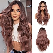 abordables Perruques Synthétiques Sans Bonnet-longue ondulée ombre brun à blonde perruques pour les femmes cheveux synthétiques résistant à la chaleur ombre perruque pour la fête quotidienne utilisation cosplay-24 pouces barbiecore perruques