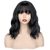 preiswerte Trendige synthetische Perücken-kurze platinblonde Damenperücken weißblonde gewellte Perücke mit Pony mittellange platinblonde gewellte Synthetikperücke für den täglichen Gebrauch