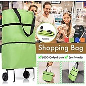 cheap Clothing &amp; Closet Storage-Folding Shopping Pull Cart Trolley Bag With Wheels Foldable Shopping Bags Reusable Grocery Bags Food Organizer Vegetables Bag