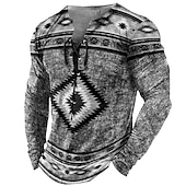abordables T-shirts vintage-Homme T shirt Tee Tee Graphic Tribal Col Noir Vert Claire Rose Claire bleu marine Bleu 3D effet Extérieur Plein Air manche longue Lacet Imprimer Vêtement Tenue Design mode Rétro Vintage basique