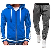cheap Basic Tracksuits-Men's Tracksuit Sweatsuit Zip Hoodie Sweatshirt Hoodie Jacket Jogging Suits Red &amp; Black Black+Light Grey Dark Grey+Light Grey Red+Light Grey Red+Dark Grey Hooded Color Block Drawstring 2 Piece Sports