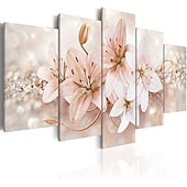 cheap Botanical/Floral Prints-5 Panels Wall Art Canvas Prints Painting Artwork Picture Lily Floral Plant Home Decoration Décor Rolled Canvas No Frame Unframed Unstretched