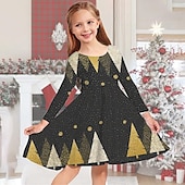 abordables Vestido con visión brillante en 3D-Niños Chica Vestido de Navidad Vestido Vestido de copo de nieve Copo Manga Larga Regalos de Navidad Casual Cuello redondo Adorable Diario Poliéster Sobre la rodilla Vestido informal Vestido de