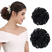 abordables Chignons-2pcs chignon désordonné chignon bouclé ondulé extensions de queue de cheval postiches cheveux chouchous wraps chignon pour femmes filles (plus chignon limité avec une longueur de cheveux plus longue