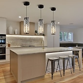 cheap Chandeliers-1 Light Pendant Light Black Modern Pendant Light, Mini Crystal Chandelier, Adjustable Pendant Light for Kitchen Island Dining Room Bedroom
