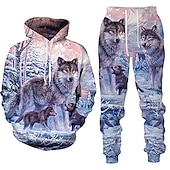 abordables Conjunto de Sudadera 3D para Hombre-Hombre Graphic Animal Lobo 2 piezas Conjuntos de sudaderas 3D Chándal Sudaderas Manga Larga Pantalones largos Con Capucha Ropa de calle Design Básico Deporte Casual Deportes Estampado Primavera Otoño