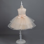 abordables Robes à Fleurs pour Filles-Tout-petit Fille Robe de Soirée Couleur Unie Sans manches Performance Mariage Noeud de cravate Adorable Princesse Polyester Mi-long Robe en Tulle Été Printemps 3-7 Ans Multicouleur Blanche Champagne