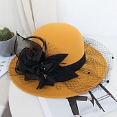 tanie Kapelusze na przyjęcia-Czapki Sztuczne pióra Mieszanka Poli / Bawełny Melonik Kapelusz bucket Kapelusz Fedora Codzienny Święto Kentucky Derby koktajl Królewski Astcot Styl vintage Elegancja Z Pióro Haft nakładany Winieta