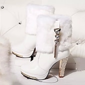 cheap Snow &amp; Winter Boots-Women&#039;s White Faux Fur Ankle Boots with Rhinestone Heels - Elegant Winter High Heels for Parties and Special Occasions