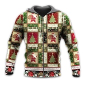 baratos Traje de cena de Natal-natal masculino cena de natal 3d moletons gráfico jaqueta com zíper completo vermelho verde com capuz papai noel estampas algodão feio