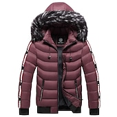 preiswerte Daunenjacken &amp; Parkas für Herren-Herren puffer jacket Steppjacke übergangsjacke Strickjacke Winterjacke Pelzkragen Zip Tasche Urlaub Ausgehen Casual Warm Draussen Bequem Winter Buchstabe Schwarz matt Schwarz Gelb Rote Pufferjacke