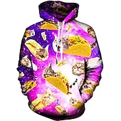abordables Estampado animal-Hombre Graphic Caricatura Gato Sudadera Sudaderas Activo Estilo lindo Manga Larga Con Capucha Diario Azul vaquero Negro Bolsillo delantero Diseñador