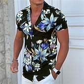 economico Stampa Floreale-Per uomo Floreale Camicia Camicia da campo Manica corta Di tendenza Originale Informale Esterno Informale Giornaliero Primavera estate Collo ripiegabile Bottone giù Nero Bianco Giallo Blu Viola