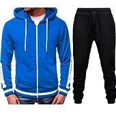 cheap Basic Tracksuits-Men's Tracksuit Sweatsuit Zip Hoodie Sweatshirt Hoodie Jacket Jogging Suits Red &amp; Black Black+Light Grey Dark Grey+Light Grey Red+Light Grey Red+Dark Grey Hooded Color Block Drawstring 2 Piece Sports