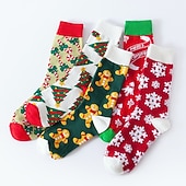 cheap Men&#039;s Socks-Men&#039;s 2 Pairs Crew Socks Men Socks Xmas Socks Red / Green White Color Christmas Casual Daily Basic Medium Fall / Winter Thermal