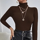 voordelige Effen kleuren-Dames Trui Basic Casual Effen Kleur Geribd Coltrui Gebreid Dun Lange mouw breien Dagelijks Zwart Wit Herfst Winter