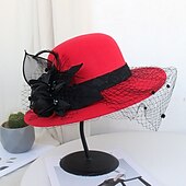 tanie Kapelusze na przyjęcia-Czapki Sztuczne pióra Mieszanka Poli / Bawełny Melonik Kapelusz bucket Kapelusz Fedora Codzienny Święto Kentucky Derby koktajl Królewski Astcot Styl vintage Elegancja Z Pióro Haft nakładany Winieta