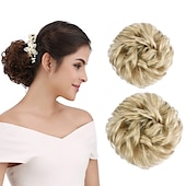 abordables Chignons-2pcs chignon désordonné chignon bouclé ondulé extensions de queue de cheval postiches cheveux chouchous wraps chignon pour femmes filles (plus chignon limité avec une longueur de cheveux plus longue