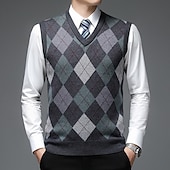 voordelige pullover voor heren-Voor heren Trui Trui vest Herenkleding Truien Stoppen Geribd breien Gebreid Kleurenblok V-hals Modern eigentijds Vrije tijd Werk Alledaagse kleding Kleding Mouwloos Winter Lente &amp; Herfst Kameel Wijn