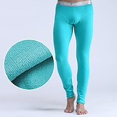 cheap Men&#039;s Sleep Bottom-Men&#039;s Long Johns Thermal Underwear Thermal Pants Pure Color Basic Simple Casual Home Daily Polyester Warm Breathable Long Pant Pant Elastic Waist Winter Fall Black Blue