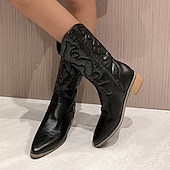 levne Cowboy &amp; Western Boots-dámské stylové bílé kovbojské boty do půli lýtek s vyšívanými detaily pro neformální a westernové outfity