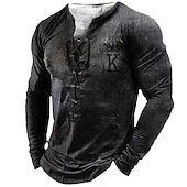 voordelige Vintage T-shirts-Voor heren T-shirt T-shirts Grafisch Tempelierskruis Henley Zwart Licht Bruin Bruin Donkergrijs 3D-afdrukken Knight Grote maten Buiten Straat Lange mouw Veters Afdrukken Kleding Ontwerper Stijlvol