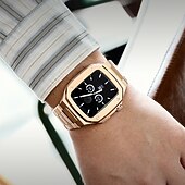 preiswerte Apple Watch-Armbänder-Gliederarmband Kompatibel mit Apple Watch Armband 40mm 41mm 44mm 45 mm mit Fall Herren Schmetterlingsschnalle Edelstahl Ersatzarmband für iwatch Series 9 8 7 6 5 4 SE
