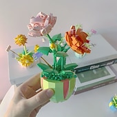 billige Byggeleker-kvinnedagsgaver byggeklosser leker，montering gjør-det-selv-leketøy byggeklosser potteblomster smågaver blomsterromsdagbok vital krysantemum for alderen 14+ morsdagsgaver til mamma