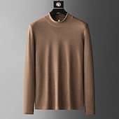 cheap Basic T shirts-Men&#039;s Turtleneck shirt Long Sleeve Shirt Long Sleeve Crew Neck Spring &amp;  Fall Plain Fashion Casual Comfortable Street Holiday Going out Black White Blue Top Tee for Men