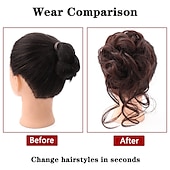economico Chignon-chignon disordinato ricci ondulati scrunchies per capelli sintetici estensione posticci per donne parrucca chignon artiglio in chignon estensioni dei capelli chignon disordinati (12h24 # marrone