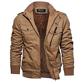 baratos Jaquetas Cargo-Homens Casaco de inverno Blusão Jaqueta Tática Diário Com Cordão Outono &amp; inverno Cor Sólida Básico Com Capuz Grossa Padrão Algodão Ajuste Largo Preto Verde Tropa Cáqui Casaco