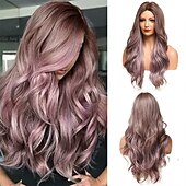 abordables Perruques Synthétiques Sans Bonnet-longue ondulée ombre brun à blonde perruques pour les femmes cheveux synthétiques résistant à la chaleur ombre perruque pour la fête quotidienne utilisation cosplay-24 pouces barbiecore perruques