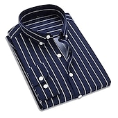 preiswerte Button-Down-Hemden für Herren-Herren Oberhemd Hemd Kragenhemd Bügelfreies Hemd Schwarz Weiß Rote Marineblau Langarm Gestreift Kragen Frühling Sommer Hochzeit Arbeit Bekleidung