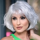 economico Parrucche trendy sintetiche-parrucca in fibra chimica parrucca europea e americana capelli corti femminili meccanismo grigio argento parrucca a testa ondulata parrucca a testa piena