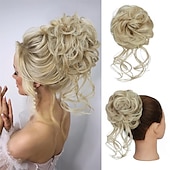 abordables Chignons-chignon désordonné morceau de cheveux chouchou ébouriffé extensions de cheveux chignon chignon bouclé ondulé queue de cheval synthétique chignon pour femmes filles
