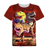 halpa Poikien 3D Eläimet-Lapset Poikien T-paita Tee Eläin Dinosaurus Lyhythihainen Crewneck Lasten toppi Kausaliteetti 3D-tulostus Tyylikäs Päivittäin Kesä Viini 3-12 vuotta