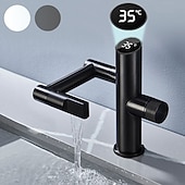 abordables Robinets de lavabo-Robinet de lavabo de salle de bain, robinet de lavabo multifonction à affichage numérique, robinet de bain rotatif à un trou en laiton (blanc/gris pistolet/noir)