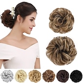 abordables Chignons-2pcs chignon désordonné chignon bouclé ondulé extensions de queue de cheval postiches cheveux chouchous wraps chignon pour femmes filles (plus chignon limité avec une longueur de cheveux plus longue