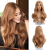 abordables Perruques Synthétiques Sans Bonnet-longue ondulée ombre brun à blonde perruques pour les femmes cheveux synthétiques résistant à la chaleur ombre perruque pour la fête quotidienne utilisation cosplay-24 pouces barbiecore perruques