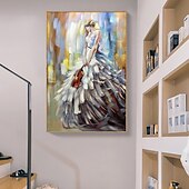 billiga Människomålningar-handgjord oljemålning canvas väggkonst dekor abstrakt flicka dans måla original människor måla för heminredning med sträckt ram/utan inre ram målning