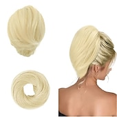 abordables Chignons-chignon extension de queue de cheval postiche synthétique droite extensions de chignon queue de cheval entièrement courtes accessoires pour cheveux élastique chouchou facile pour femme mélange brun