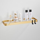 cheap Towel Bars-Bathroom Shelves Wall Mounted Golden Storage Organizer Rack Bathroom Kitchen Bathroom Hardware Pendant Bathroom Shelf Space Aluminum Acrylic Shower Rack Corner Shelf Square Bath Shower Shelf(Golden,Black)