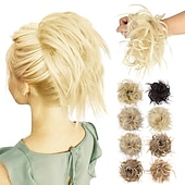 abordables Chignons-chignon ébouriffé chignon désordonné extensions de chignon avec élastique élastique queue de cheval chouchous pour femme (mélange brun blond clair)
