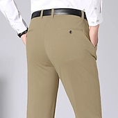 cheap Slim-Men&#039;s Dress Pants Trousers Slacks Flat Front Pants Suit Pants Straight Leg Geometry Stretch No-Iron Formal Wedding Business Classic Style Casual Black Royal Blue High Waist Stretchy