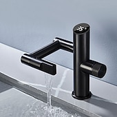 abordables Robinets de lavabo-Robinet de lavabo de salle de bain, robinet de lavabo multifonction à affichage numérique, robinet de bain rotatif à un trou en laiton (blanc/gris pistolet/noir)