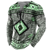 abordables T-shirts vintage-Homme T shirt Tee Tee Graphic Tribal Col Noir Vert Claire Rose Claire bleu marine Bleu 3D effet Extérieur Plein Air manche longue Lacet Imprimer Vêtement Tenue Design mode Rétro Vintage basique