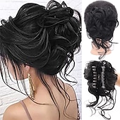 economico Chignon-chignon disordinato ricci ondulati scrunchies per capelli sintetici estensione posticci per donne parrucca chignon artiglio in chignon estensioni dei capelli chignon disordinati (12h24 # marrone